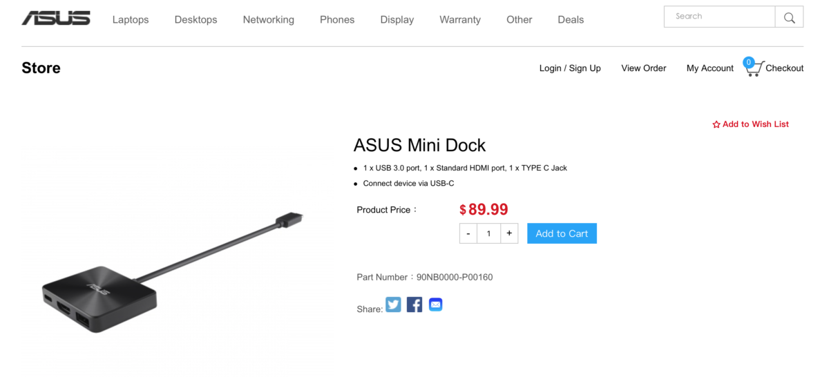 华硕Asus Mini Dock USB-C便携式扩展坞type-c转HDMI 4K 高清2048*1152 USB3.0 PD供电